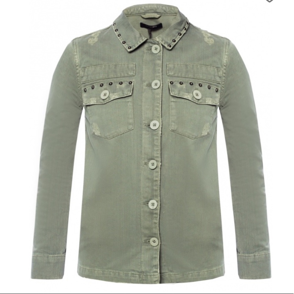 All Saints Studded denim khaki button shirt jacket